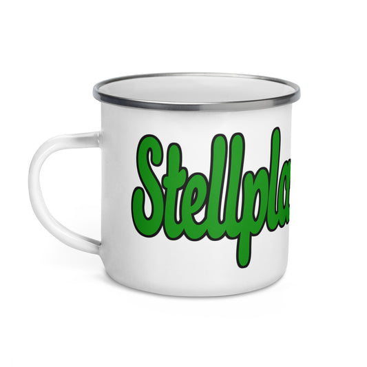 Enamel Mug with “Stellplatz Junkie” logo