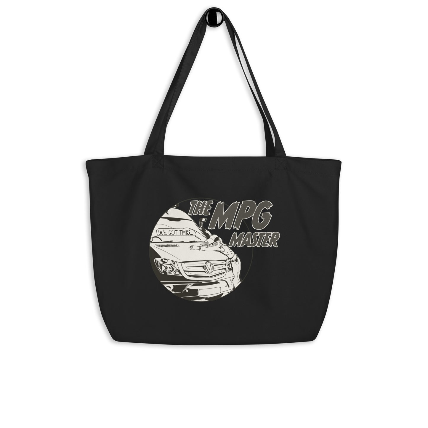 Large organic tote bag with “The MPG Master” (F) logo