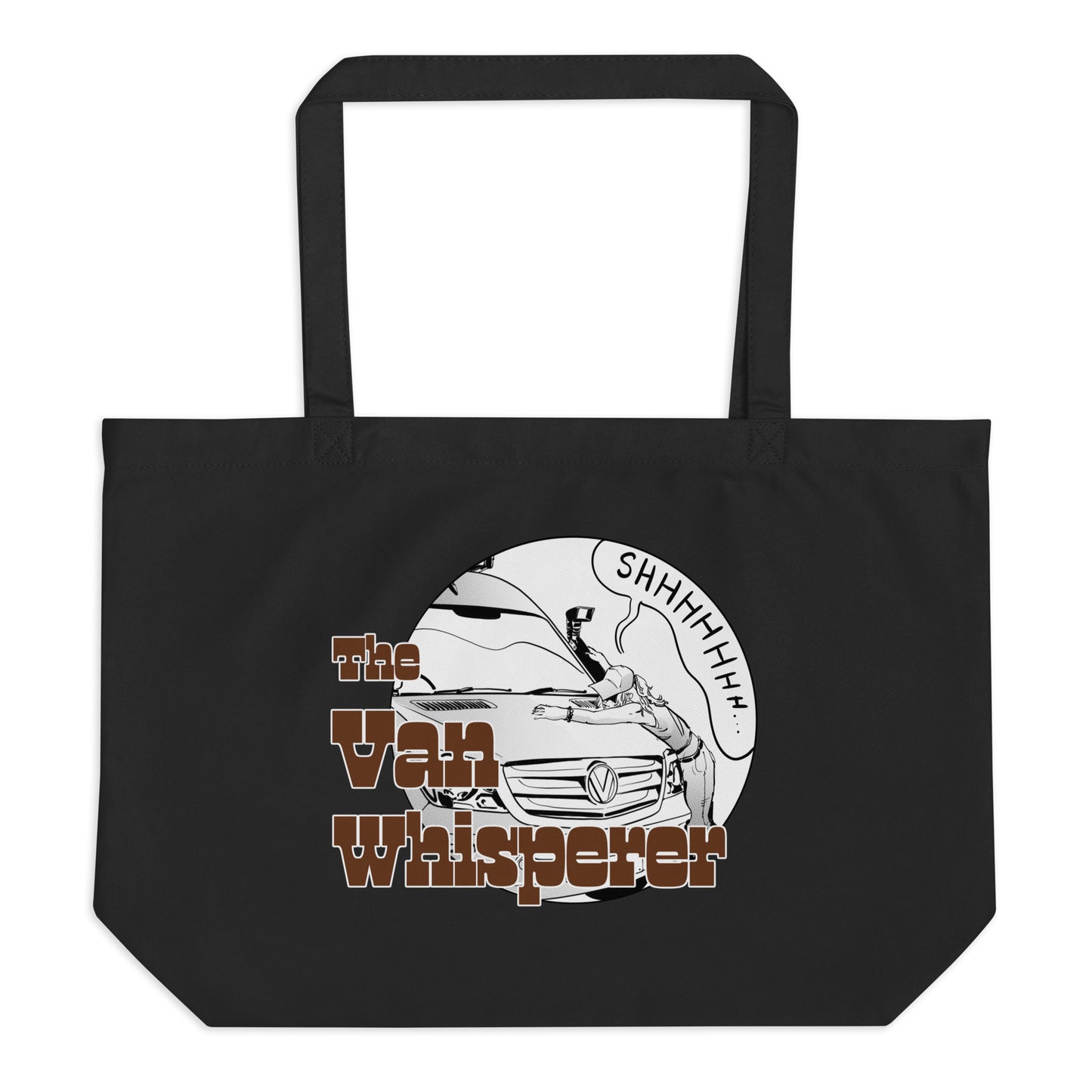 Large organic tote bag with "The Van Whisperer" (F) design