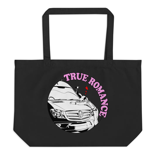 Large organic tote bag with “True Romance” (F) logo