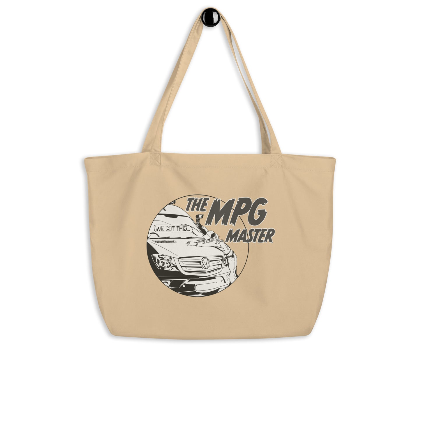 Large organic tote bag with “The MPG Master” (F) logo