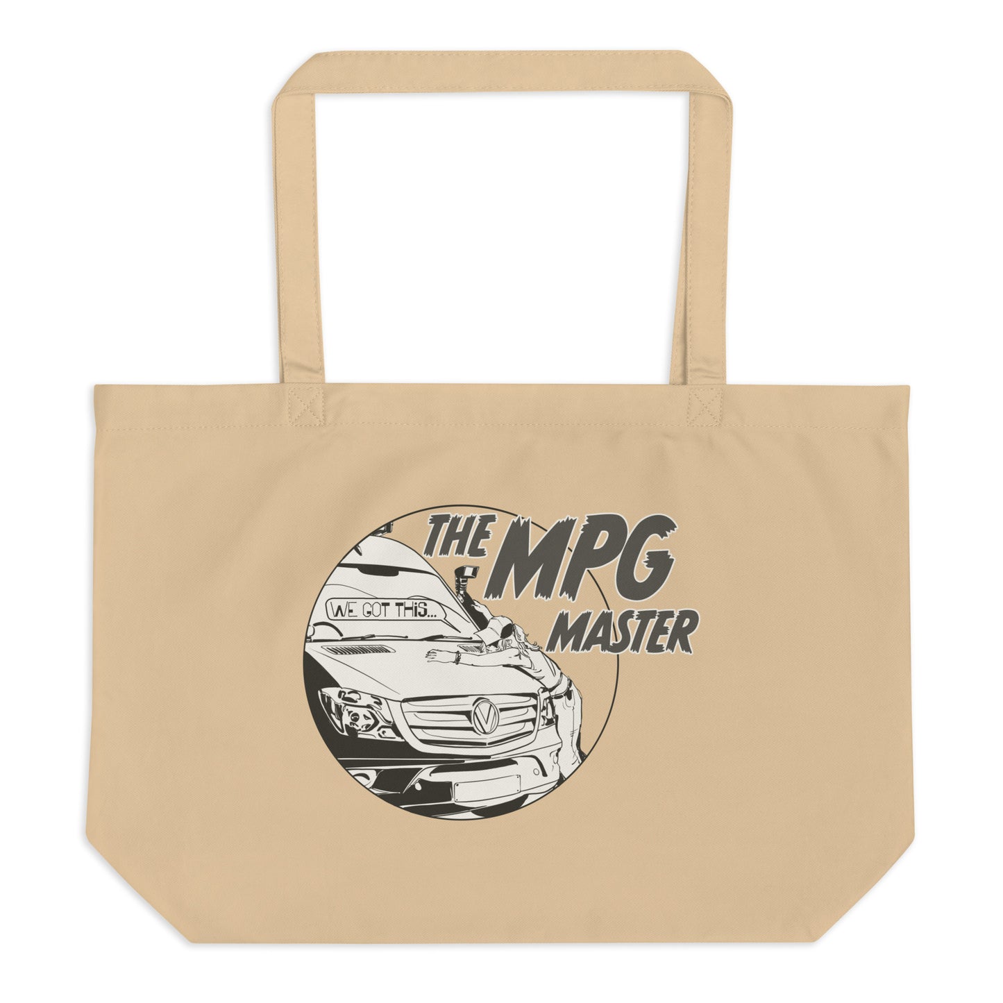 Large organic tote bag with “The MPG Master” (F) logo