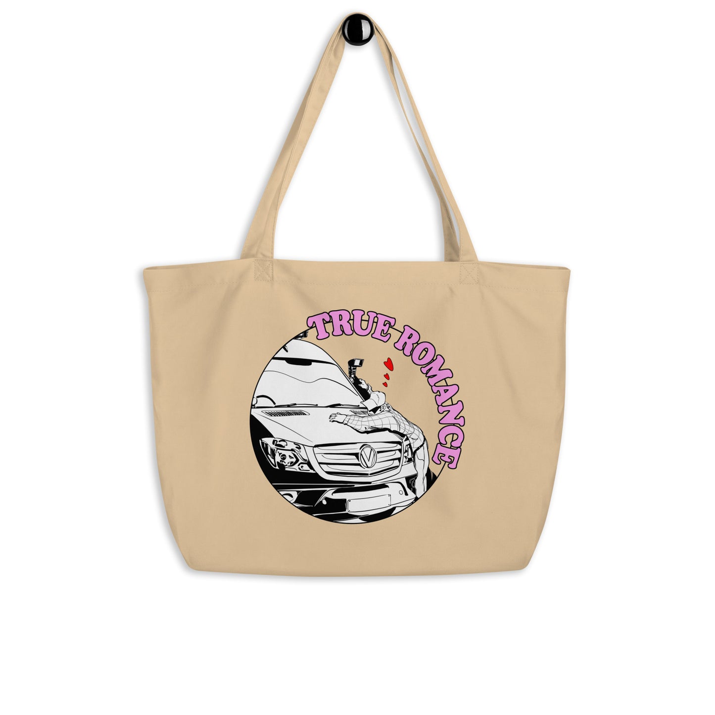 Large organic tote bag with "True Romance" (M) design