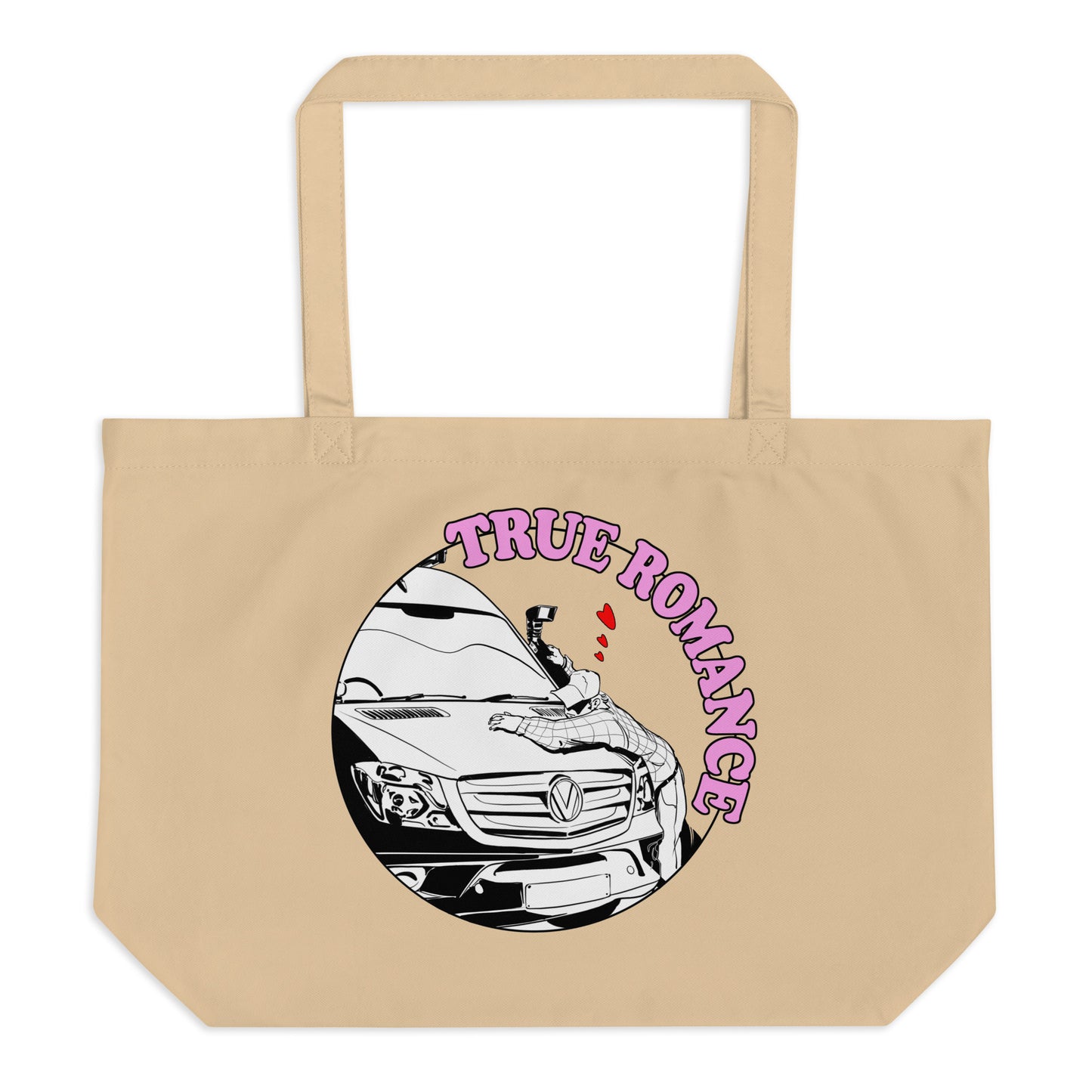 Large organic tote bag with "True Romance" (M) design