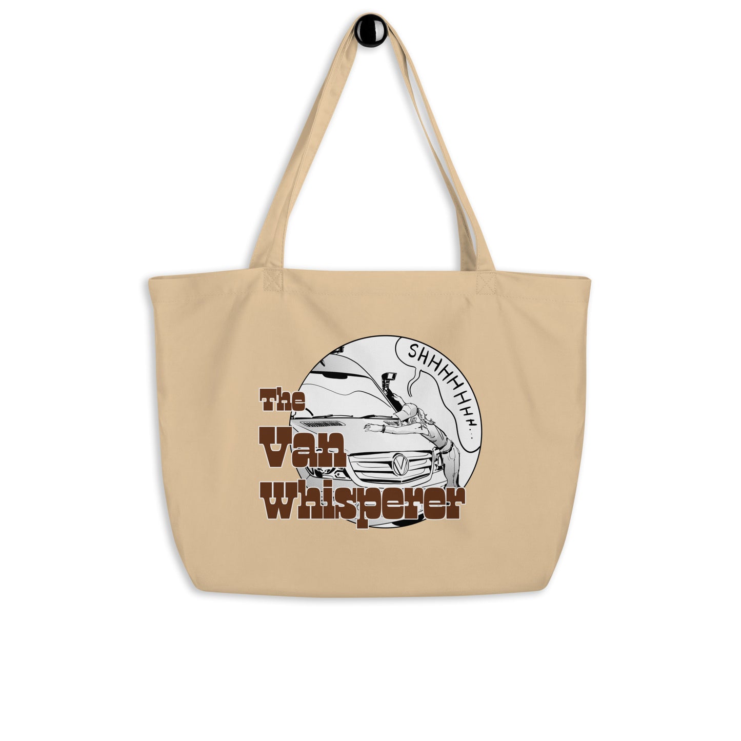 Large organic tote bag with "The Van Whisperer" (F) design