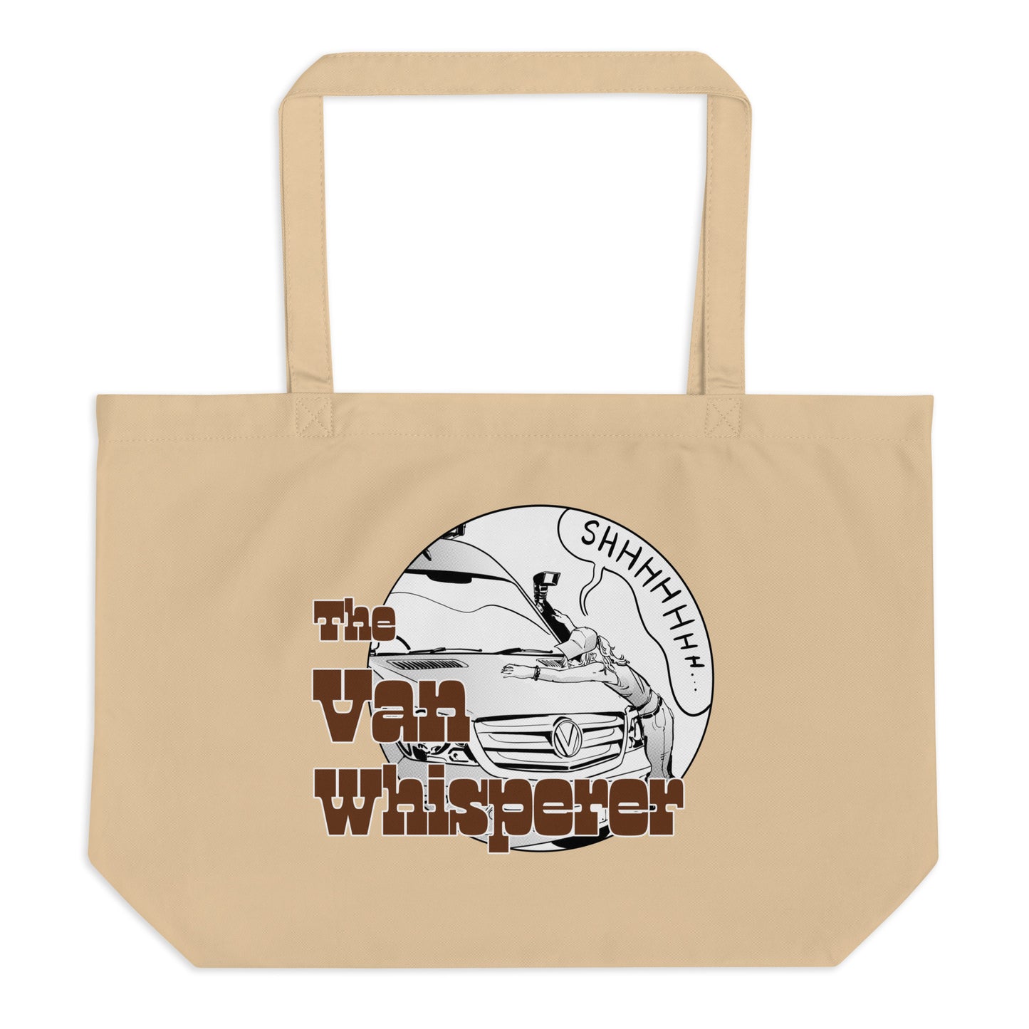 Large organic tote bag with "The Van Whisperer" (F) design