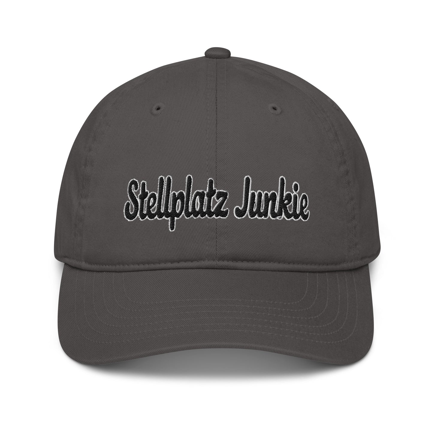 Organic dad hat with “Stellplatz Junkie” logo embroidered