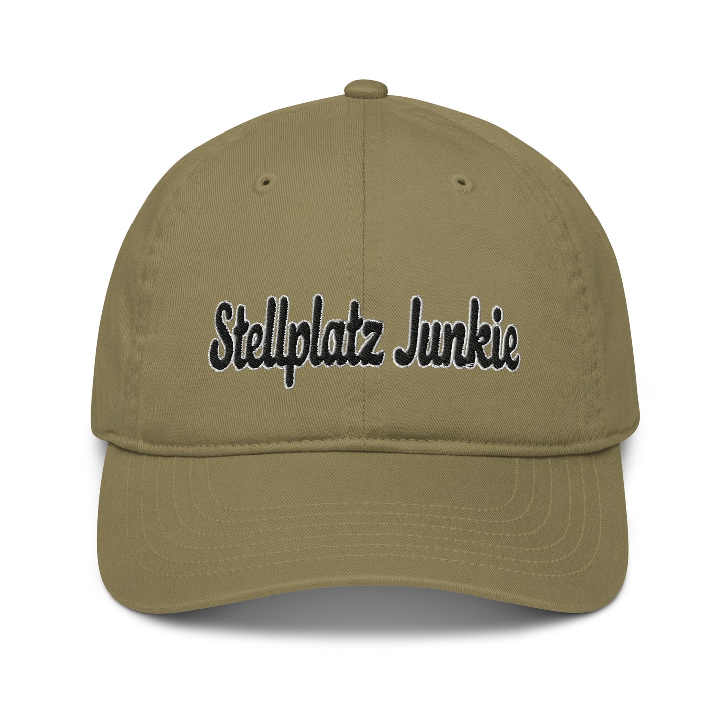 Organic dad hat with “Stellplatz Junkie” logo embroidered