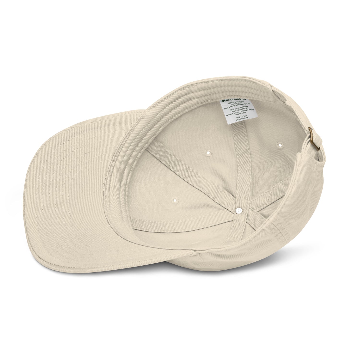 Organic dad hat with “Stellplatz Junkie” logo embroidered