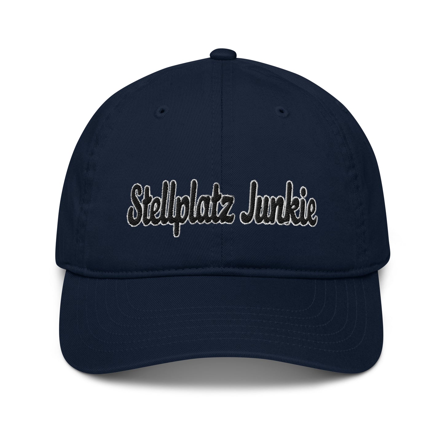 Organic dad hat with “Stellplatz Junkie” logo embroidered