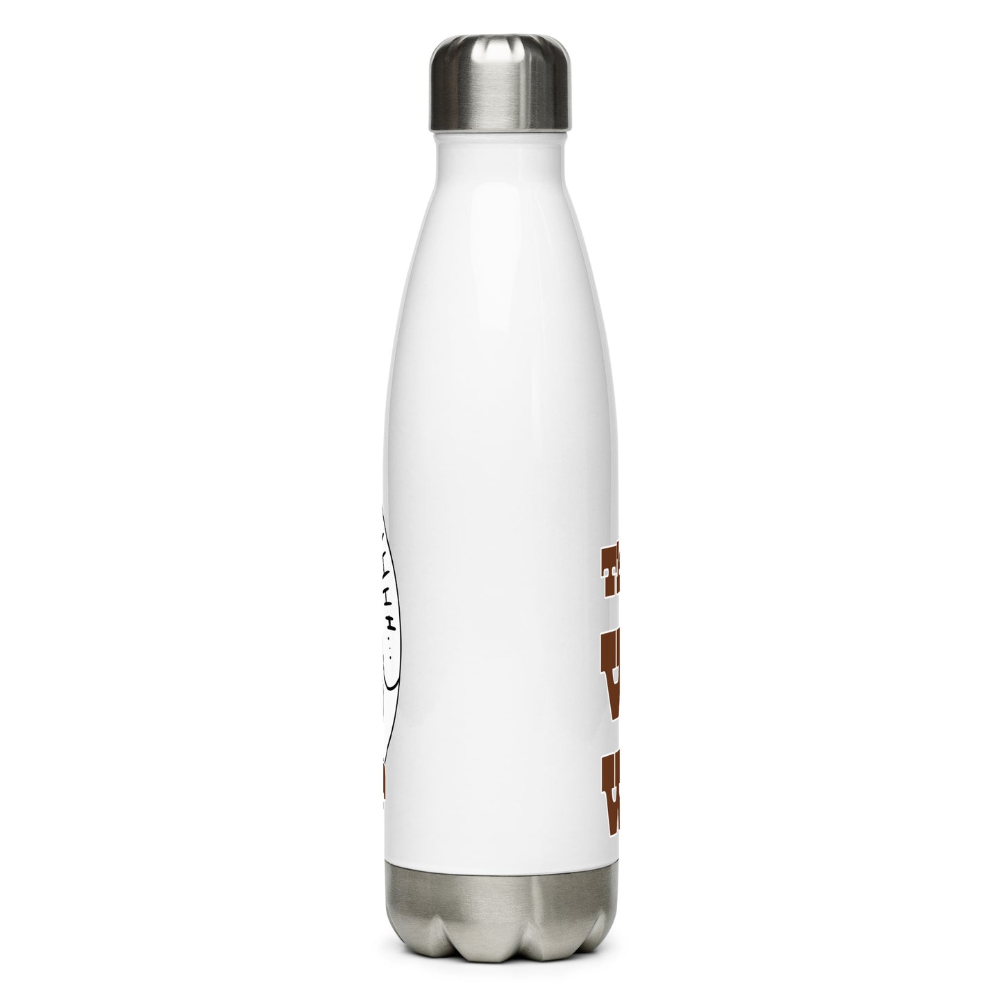 Stainless steel water bottle with “The Van Whisperer” (F) logo