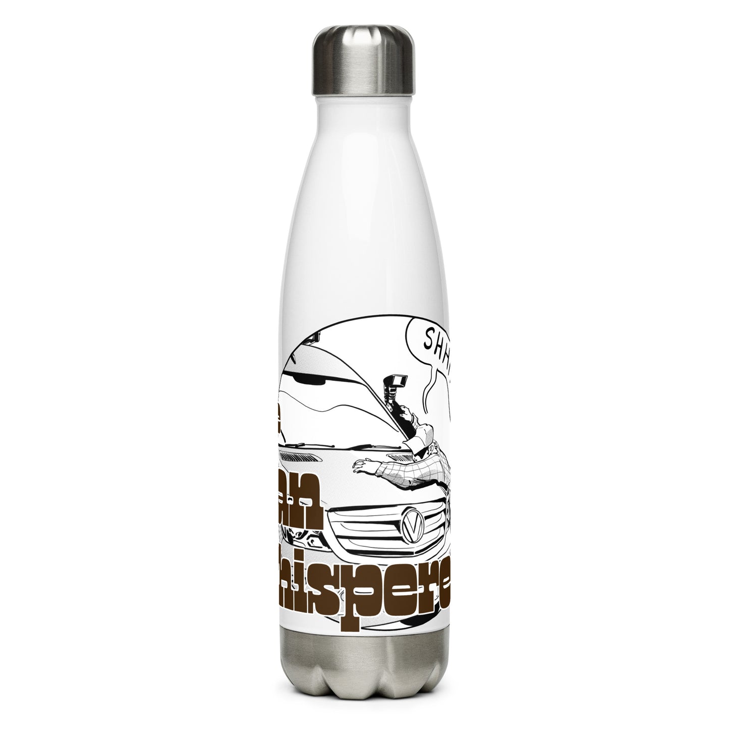 Stainless steel water bottle with “The Van Whisperer” (M) logo