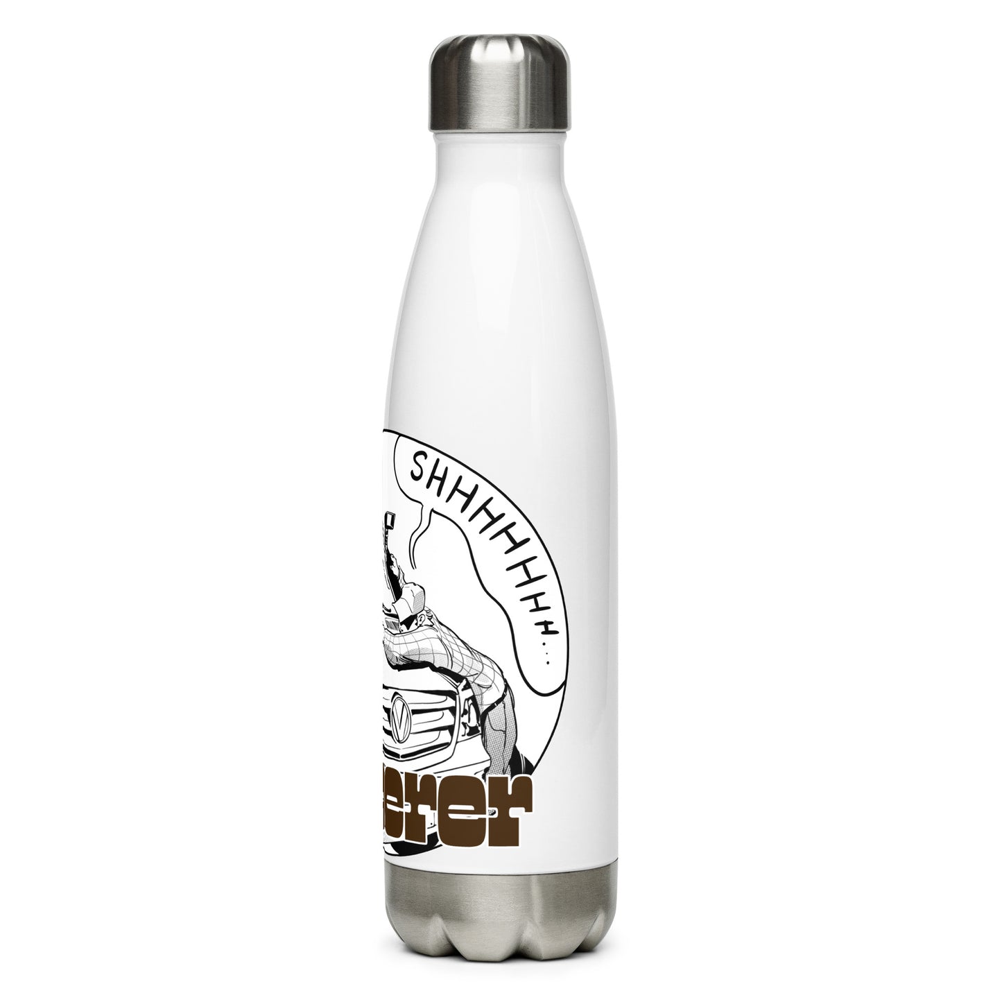 Stainless steel water bottle with “The Van Whisperer” (M) logo