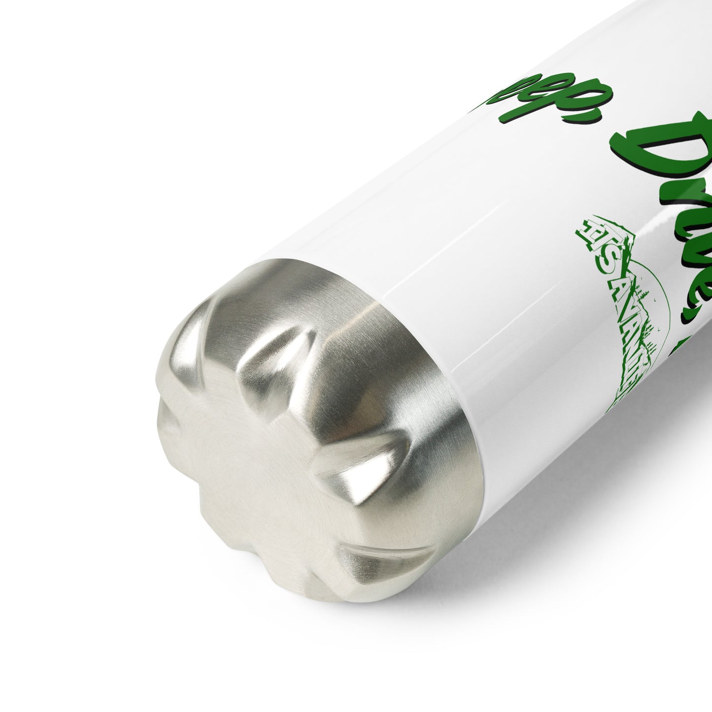 Stainless steel water bottle with “Eat Sweep Drive Repeat” logo