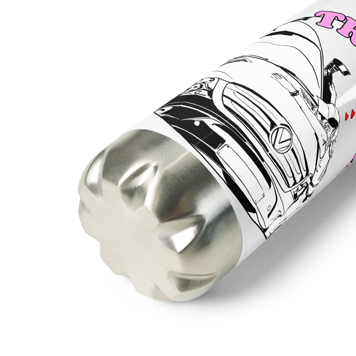 Stainless steel water bottle with “True Romance” (F) logo