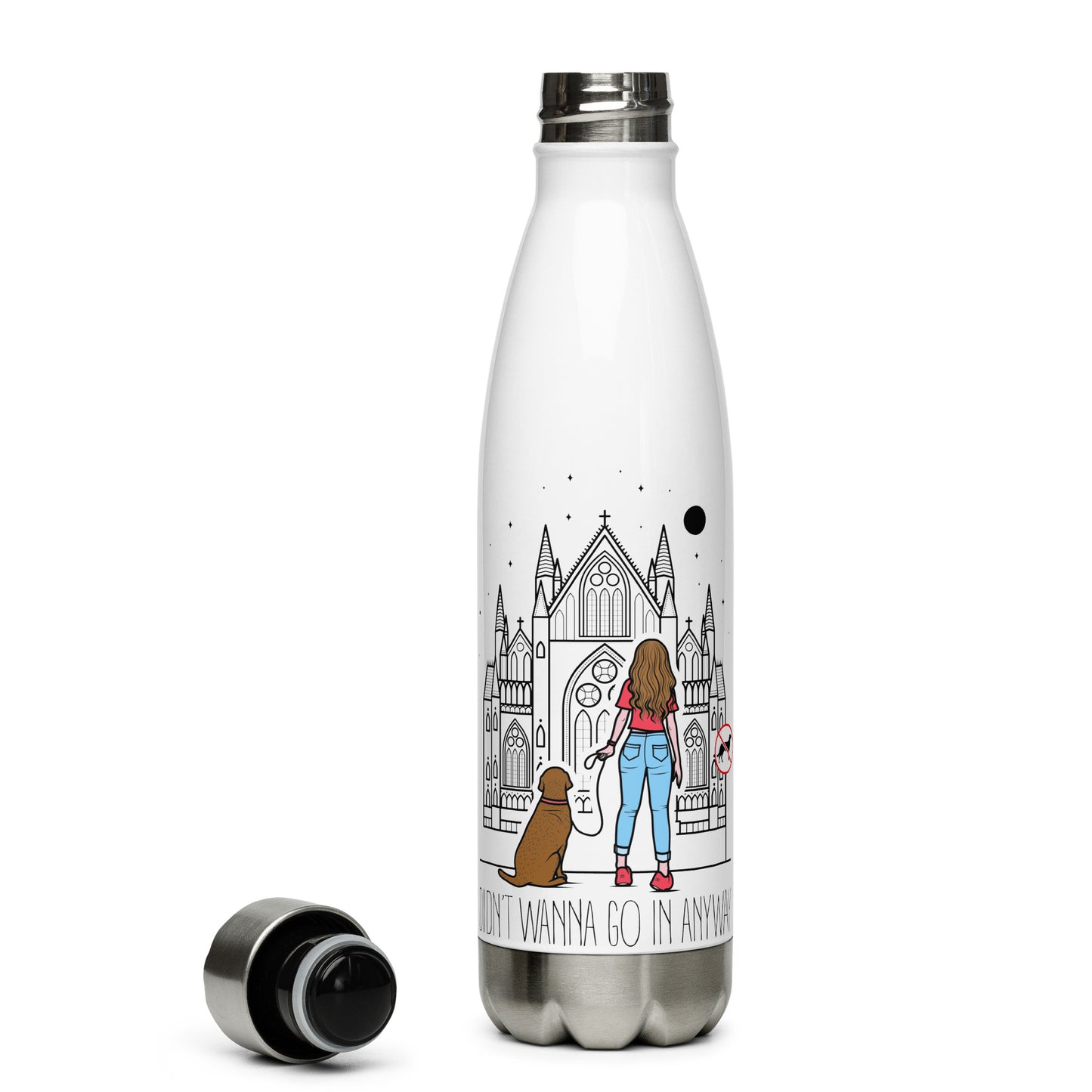 Stainless steel water bottle with “Didn’t Wanna” logo