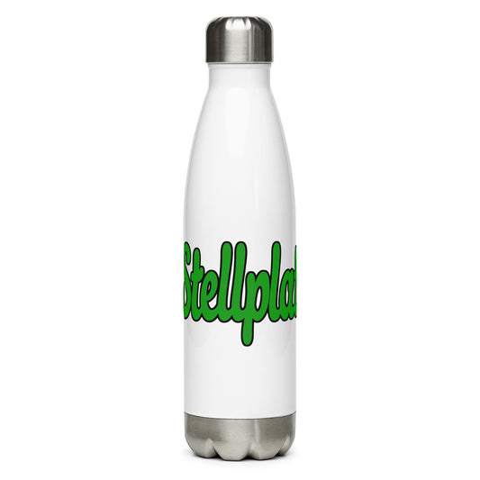 Stainless steel water bottle with “Stellplatz Junkie” logo