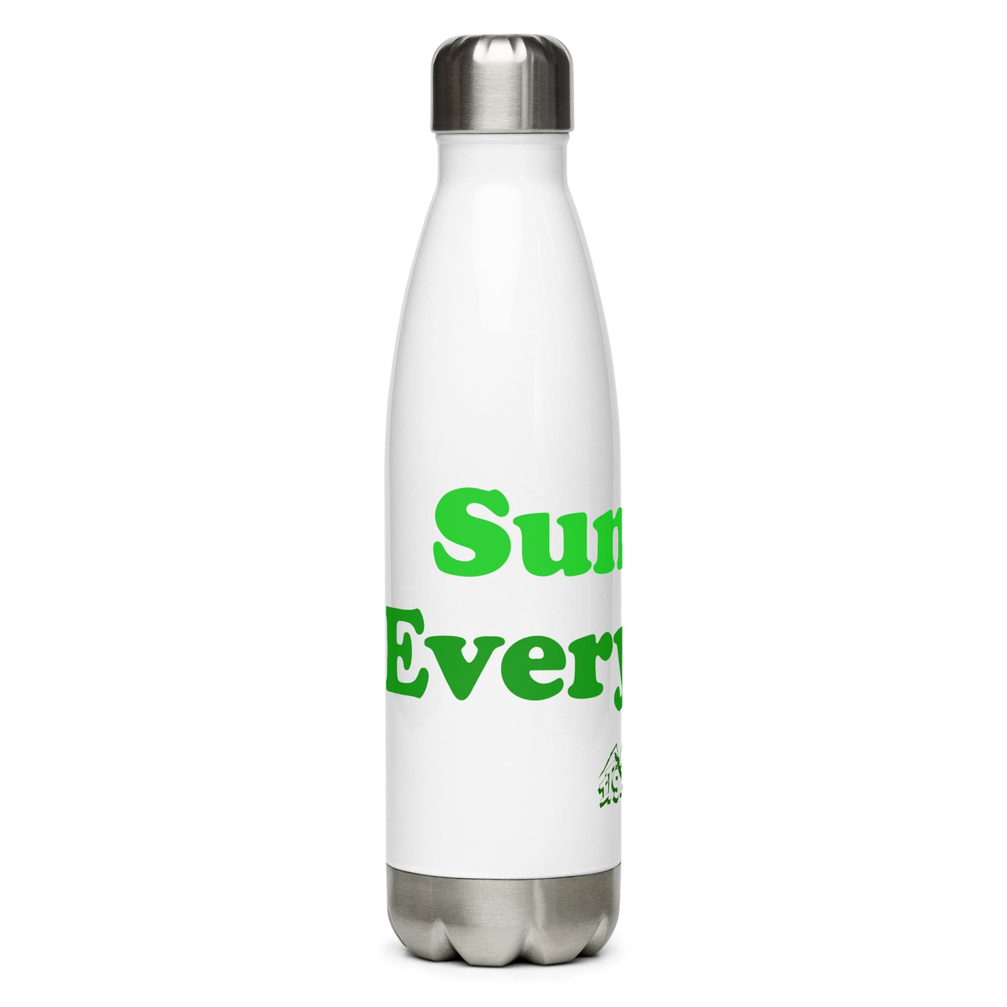 Stainless steel water bottle with “Sunday Every Day” logo