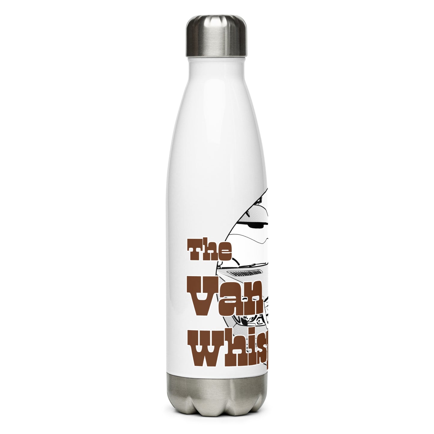 Stainless steel water bottle with “The Van Whisperer” (F) logo