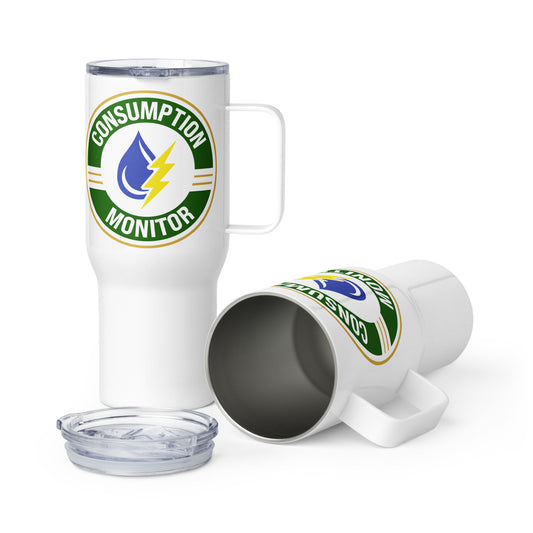 Travel mug with a handle - “Consumption Monitor" logo