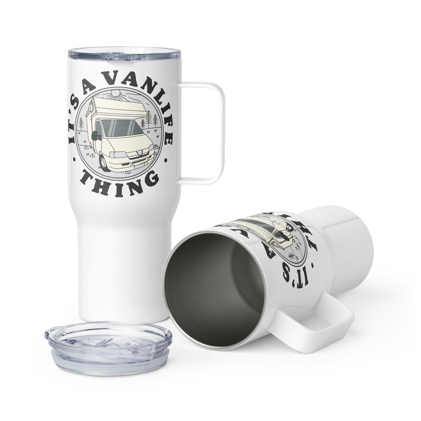 Travel mug with a handle with IAVLT (MoHo1) logo