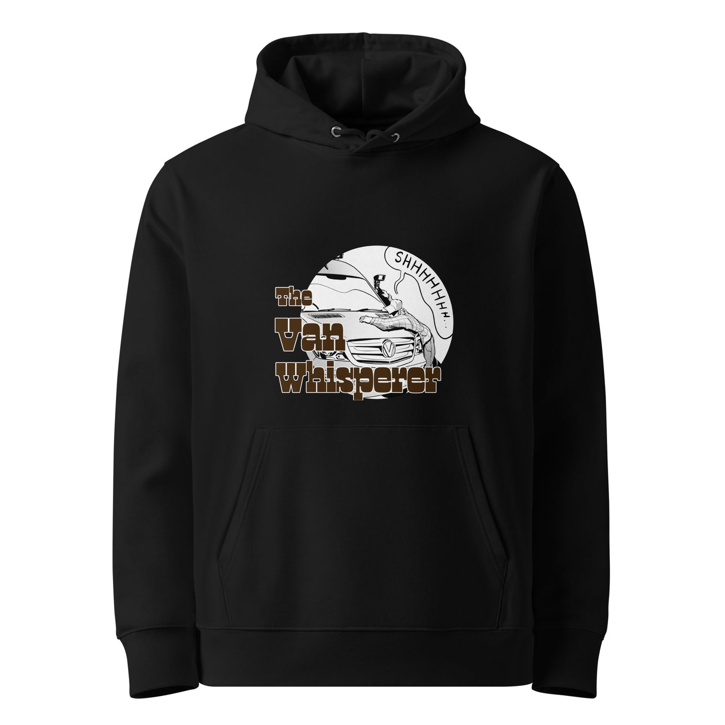 Unisex essential eco hoodie with “The Van Whisperer” (M) logo