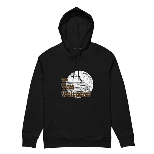 Unisex essential eco hoodie with "The Van Whisperer" (M) design