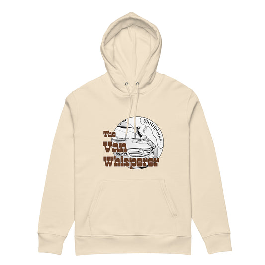 Unisex essential eco hoodie with “The Van Whisperer” (F) logo