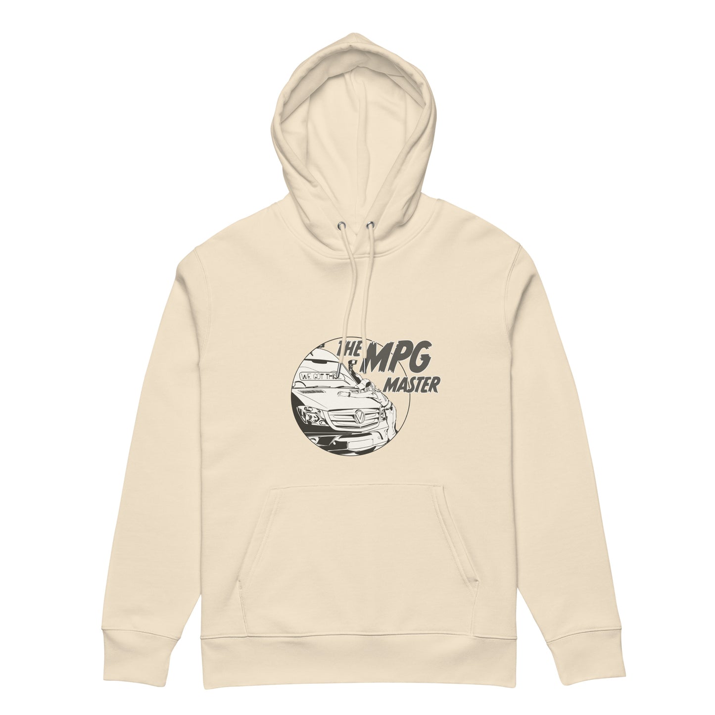 Unisex essential eco hoodie with “The MPG Master” (F) logo