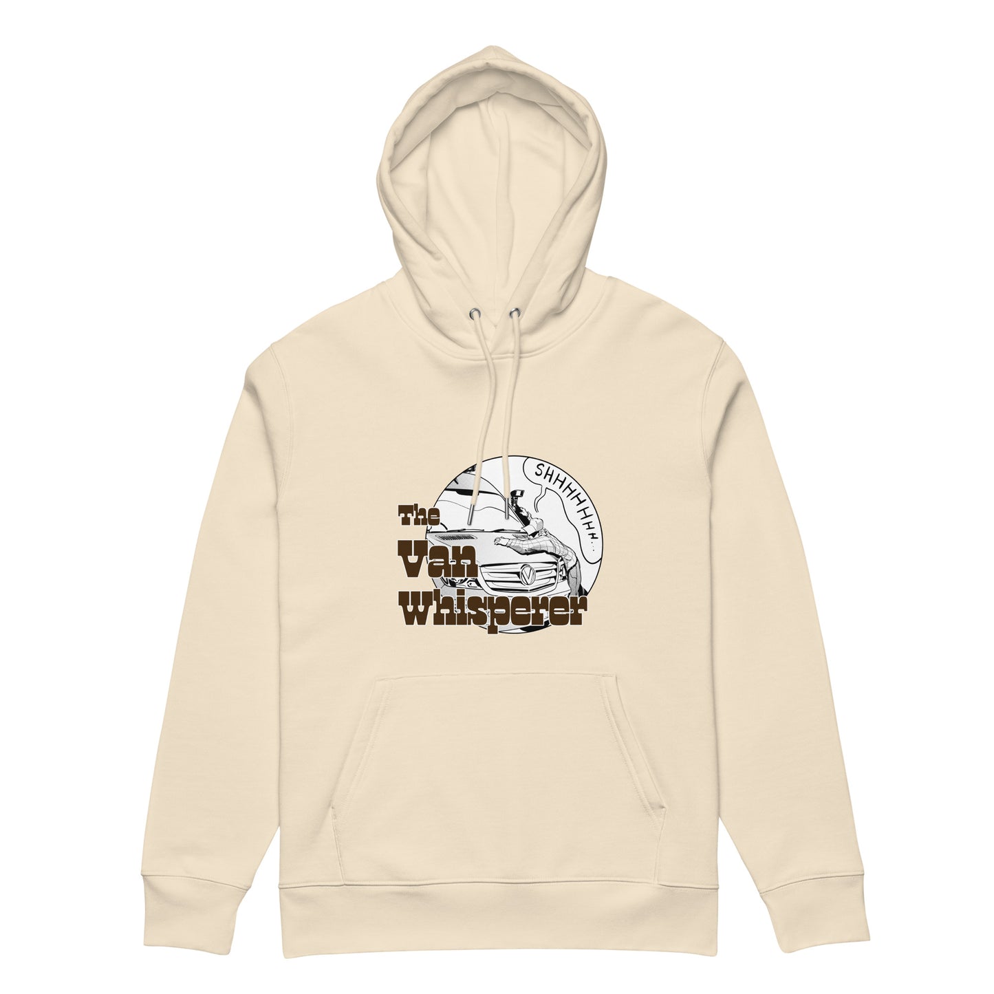 Unisex essential eco hoodie with "The Van Whisperer" (M) design