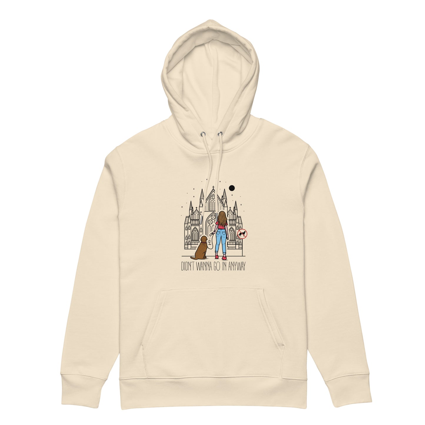 Unisex essential eco hoodie with "Didn't Wanna" design