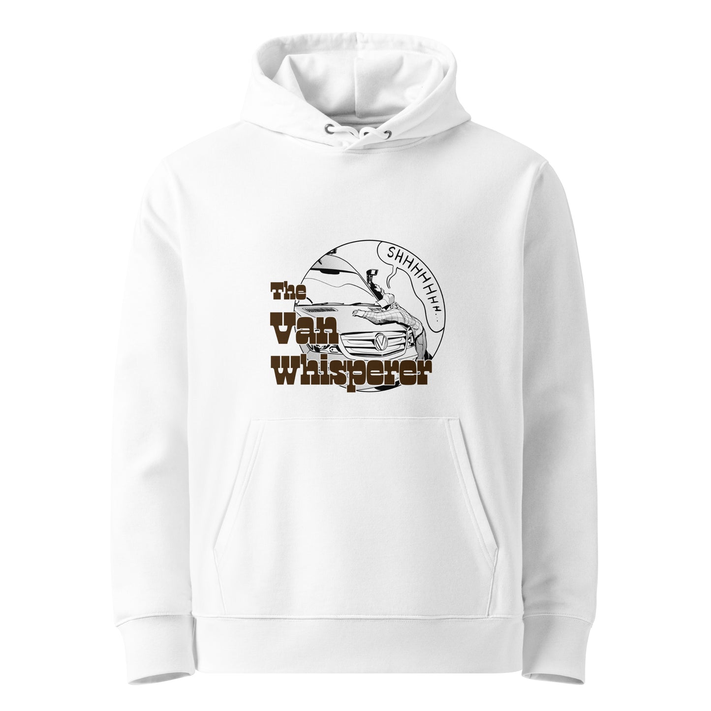 Unisex essential eco hoodie with “The Van Whisperer” (M) logo