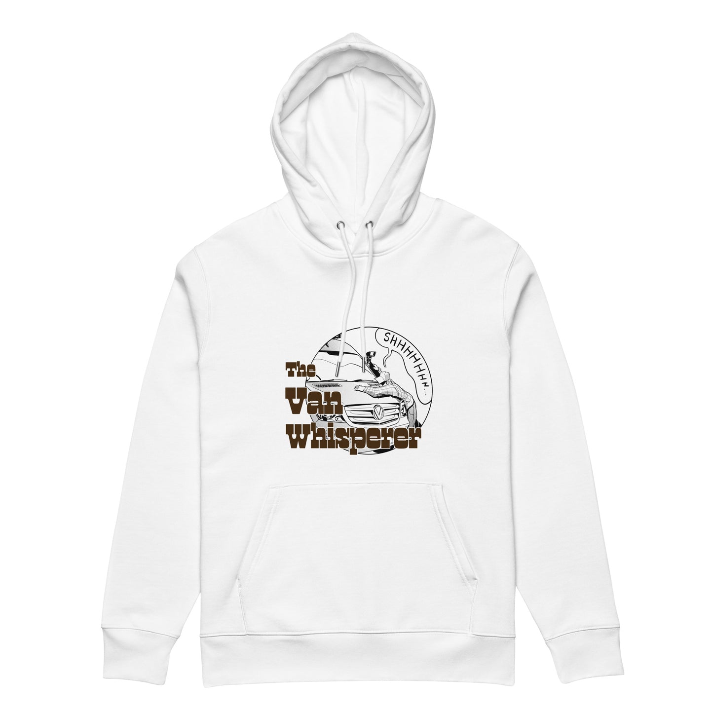 Unisex essential eco hoodie with "The Van Whisperer" (M) design