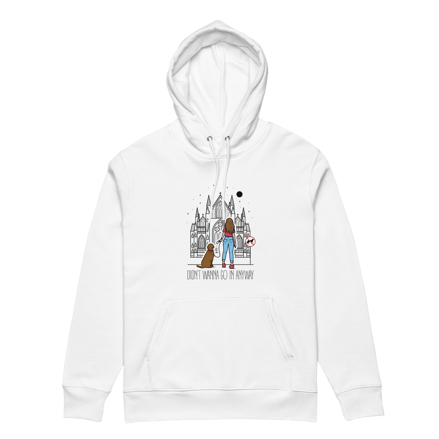 Unisex essential eco hoodie with "Didn't Wanna" design