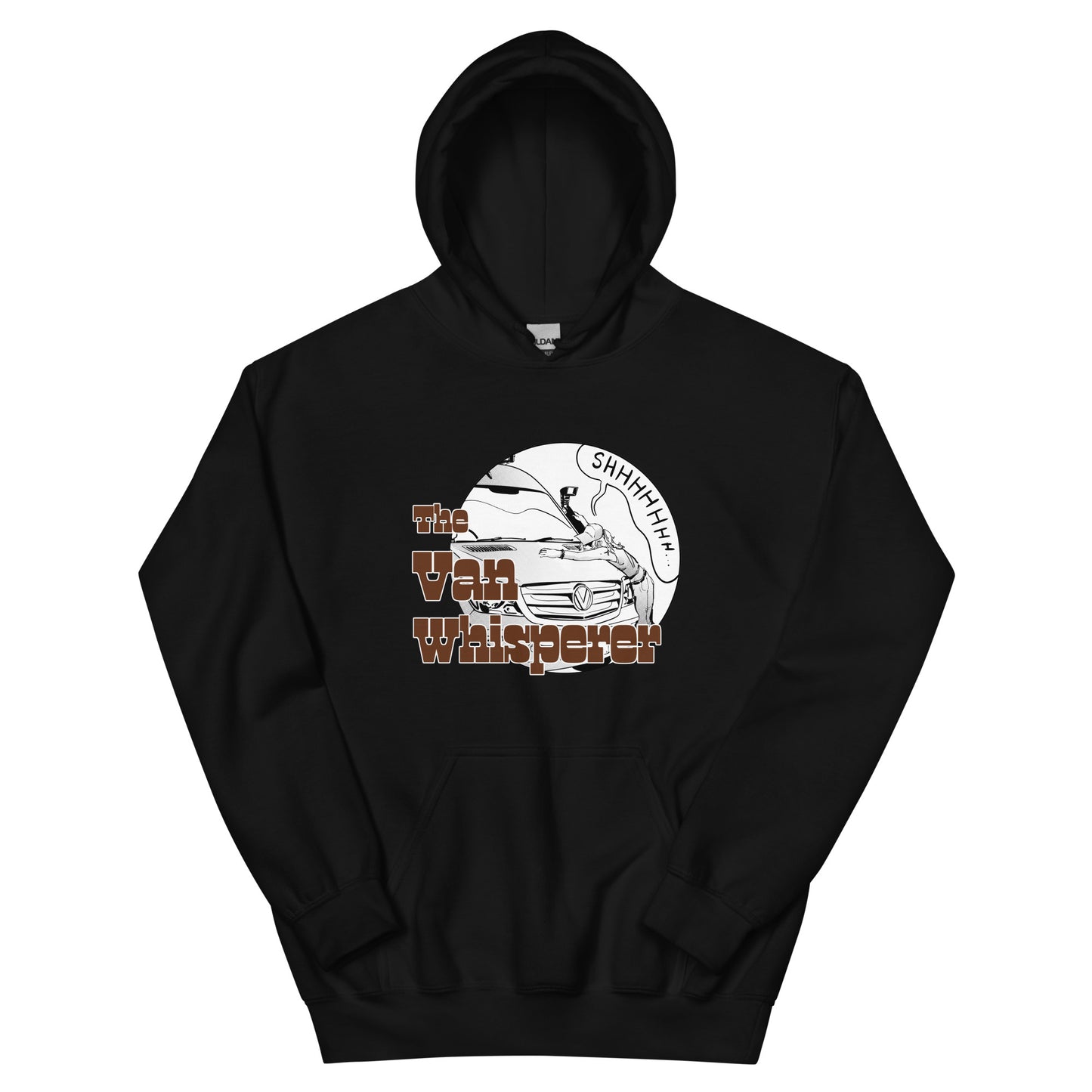 Unisex Hoodie with “The Van Whisperer” (F) logo