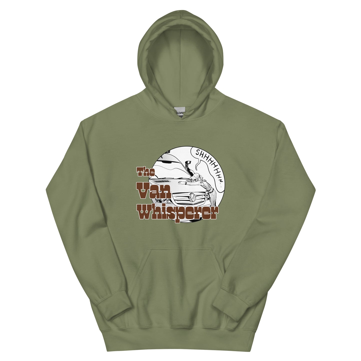 Unisex Hoodie with “The Van Whisperer” (F) logo