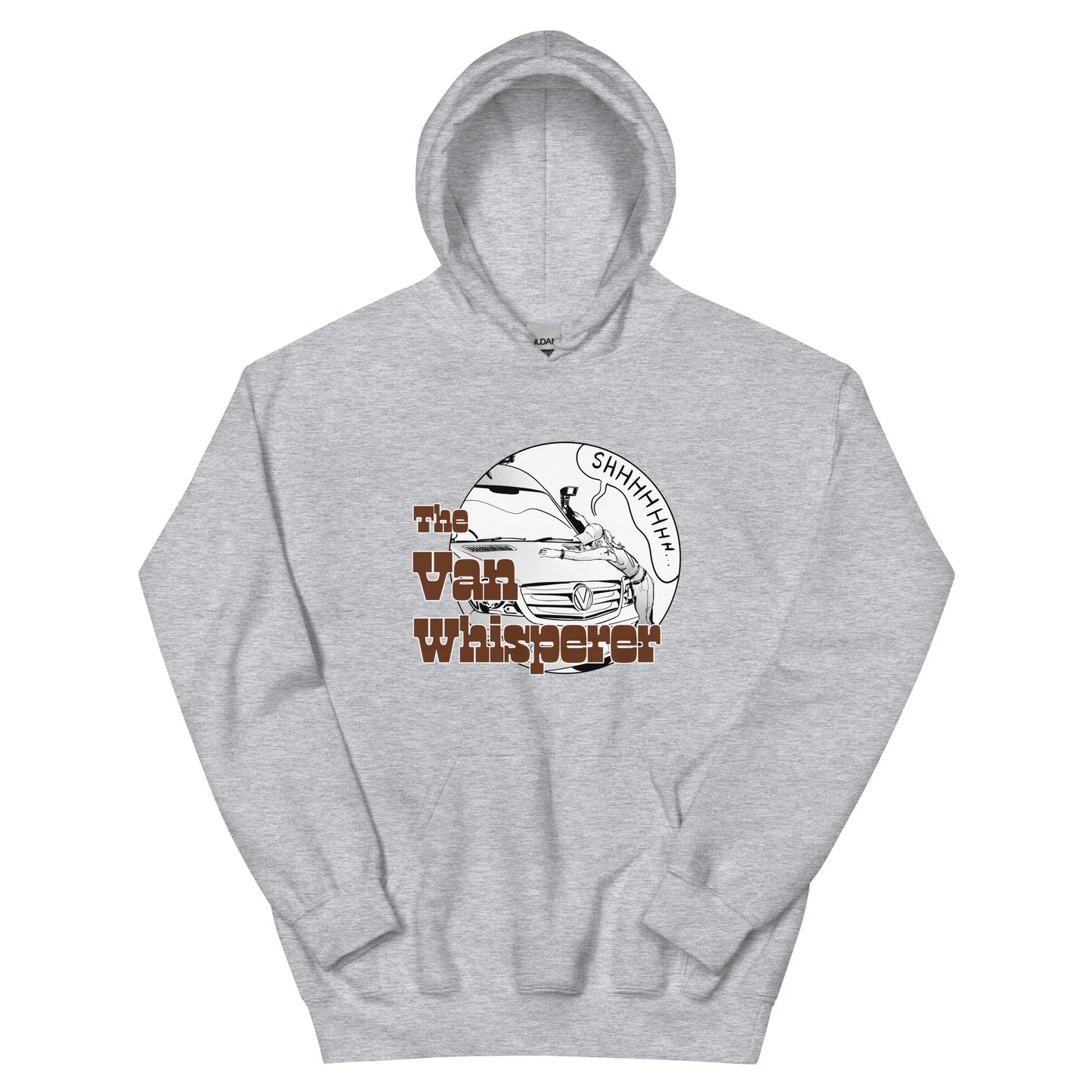 Unisex Hoodie with “The Van Whisperer” (F) logo