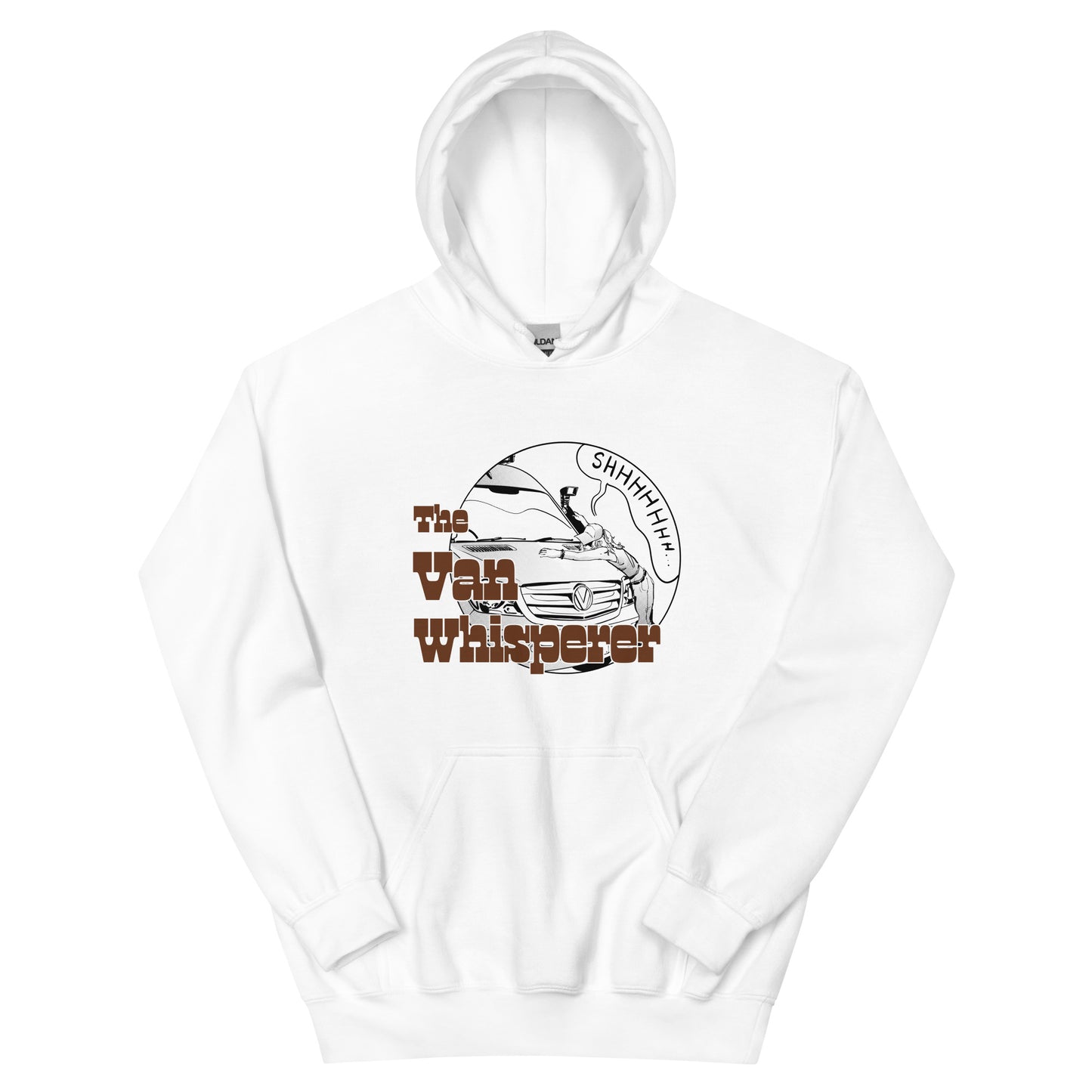 Unisex Hoodie with “The Van Whisperer” (F) logo