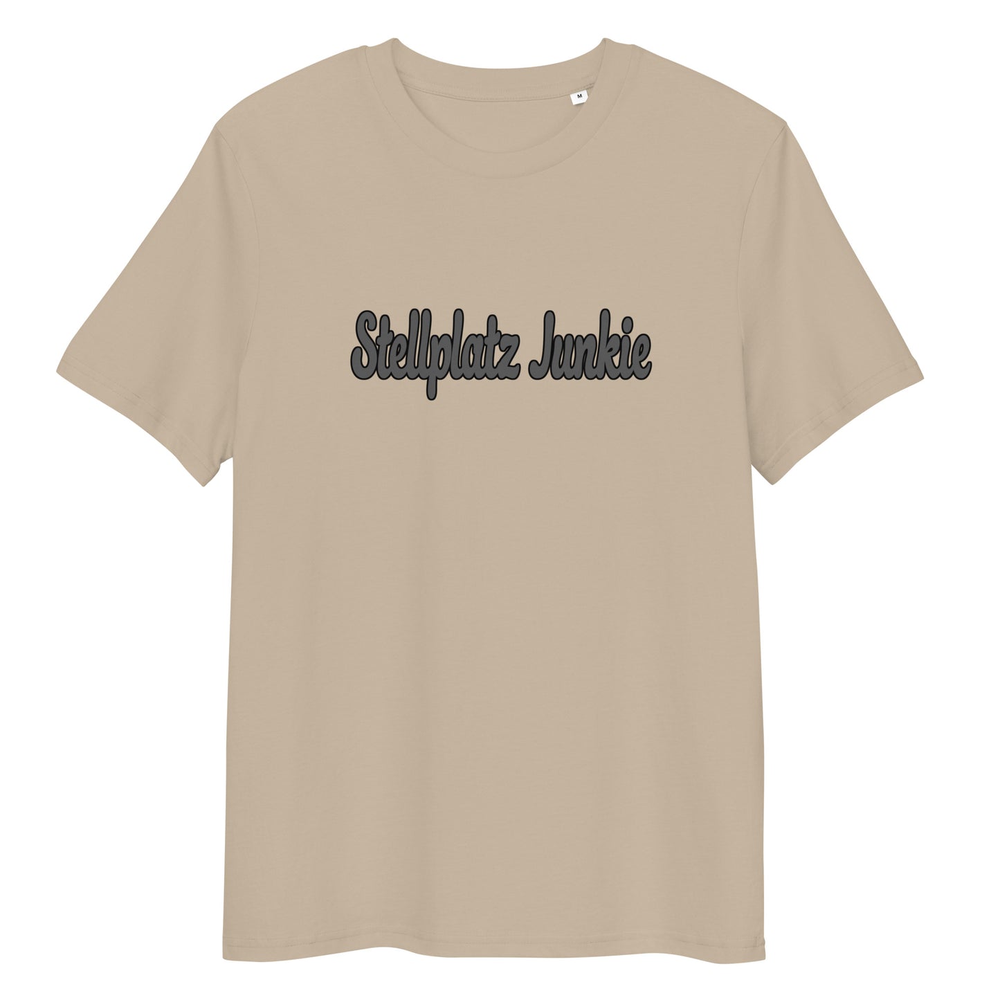 Unisex organic cotton t-shirt with “Stellplatz Junkie” logo