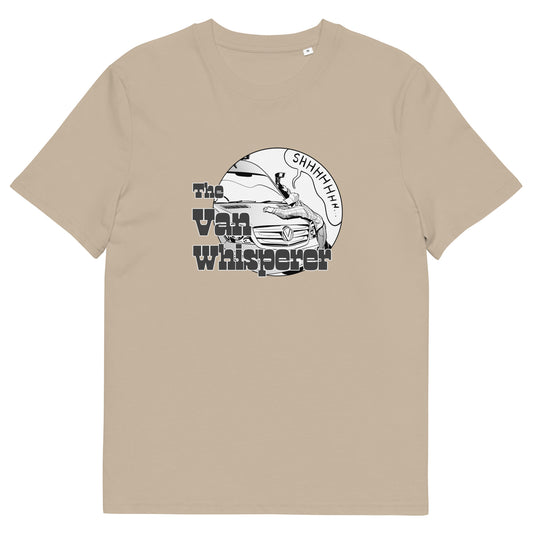 Unisex organic cotton t-shirt with “The Van Whisperer” (M) logo