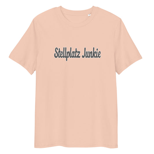 Unisex organic cotton t-shirt with “Stellplatz Junkie” logo