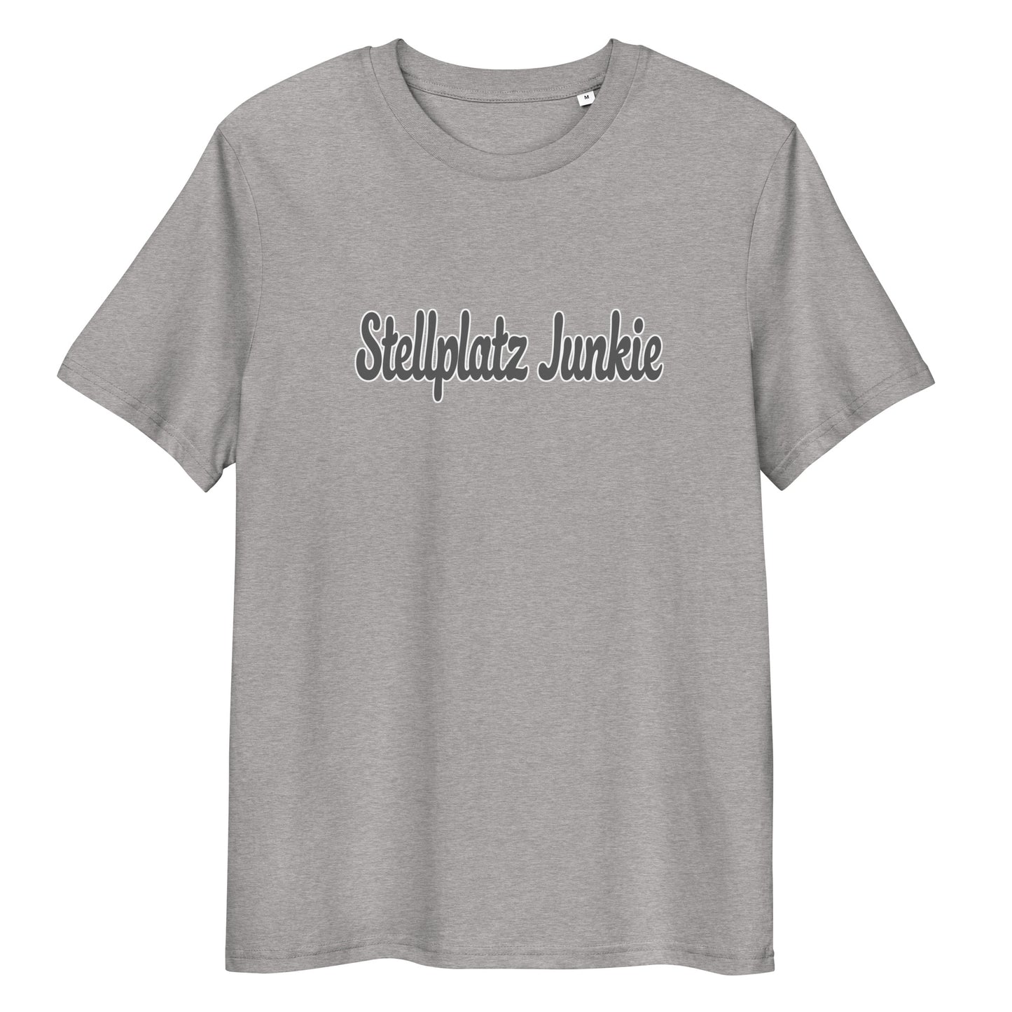 Unisex organic cotton t-shirt with “Stellplatz Junkie” logo