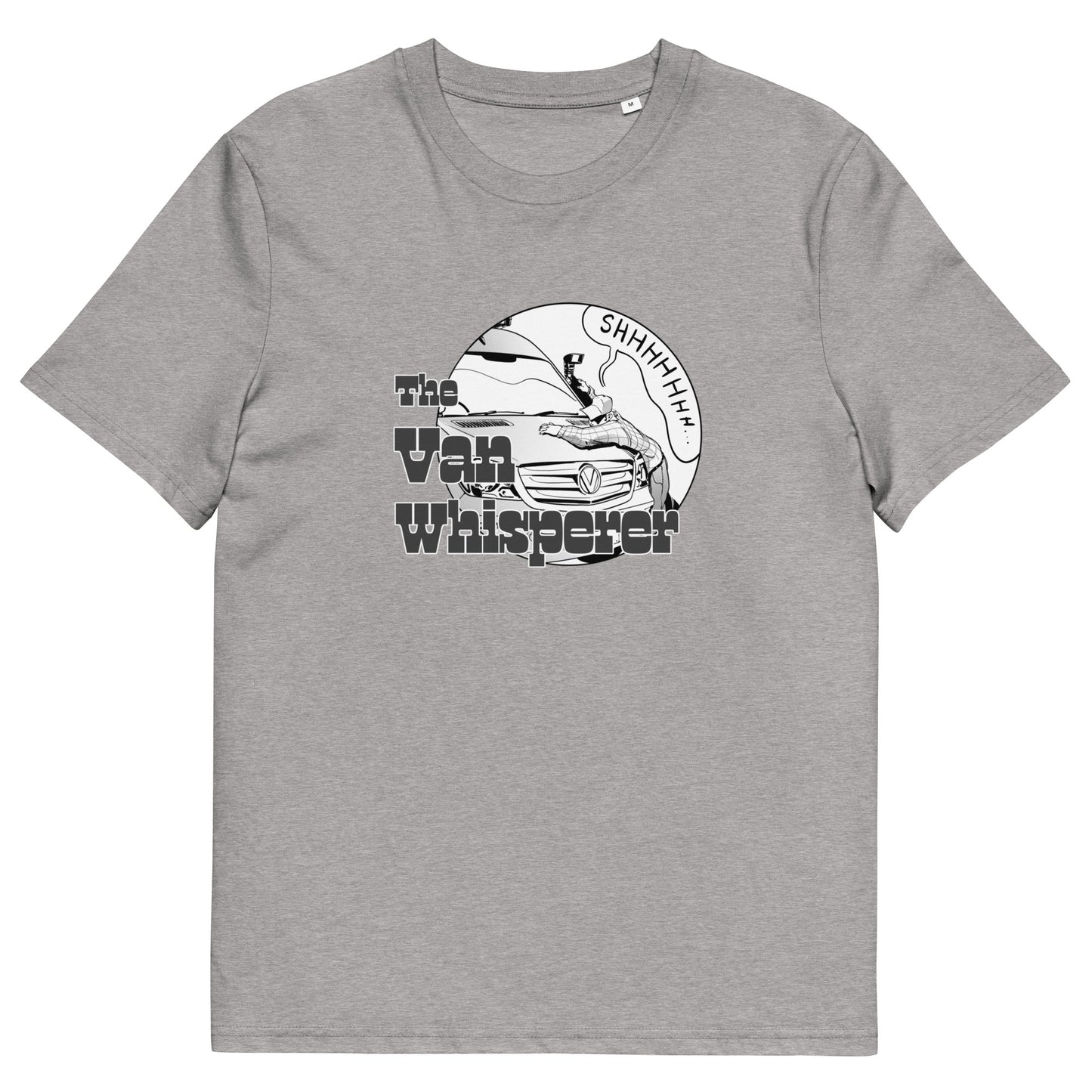 Unisex organic cotton t-shirt with “The Van Whisperer” (M) logo