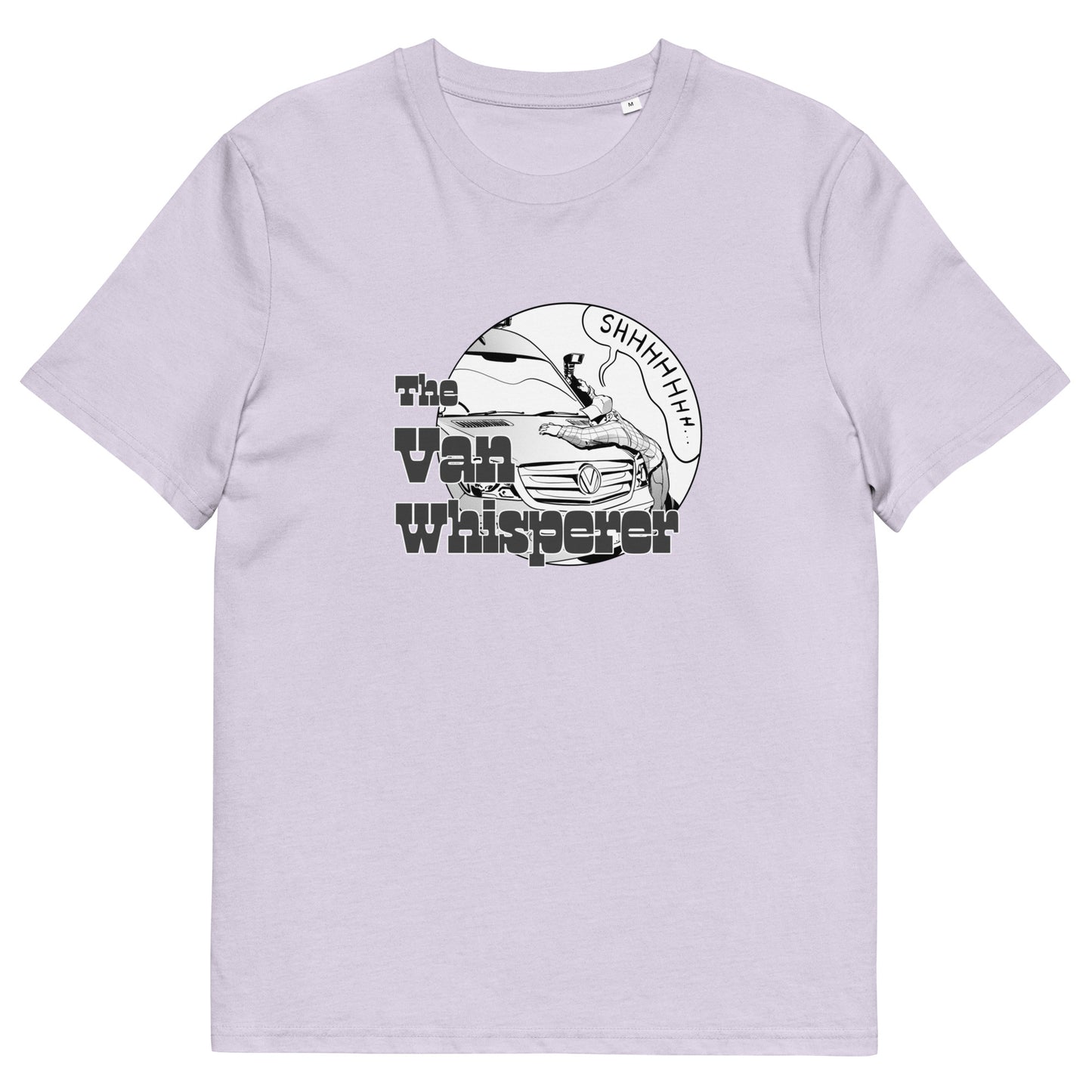 Unisex organic cotton t-shirt with “The Van Whisperer” (M) logo