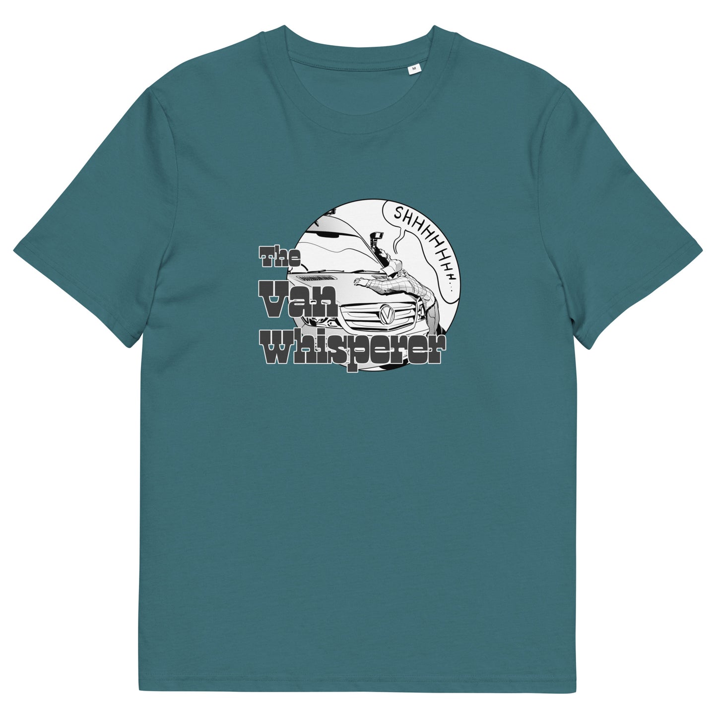 Unisex organic cotton t-shirt with “The Van Whisperer” (M) logo