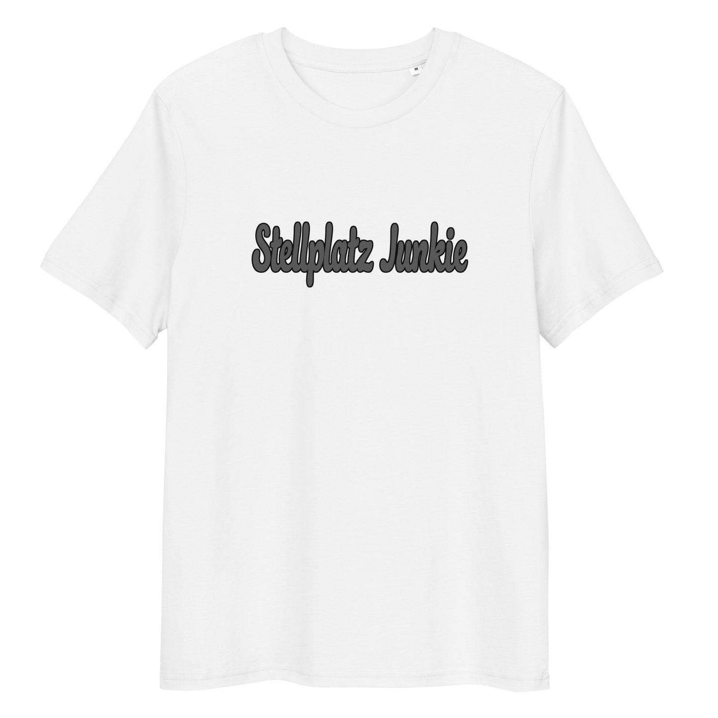 Unisex organic cotton t-shirt with “Stellplatz Junkie” logo