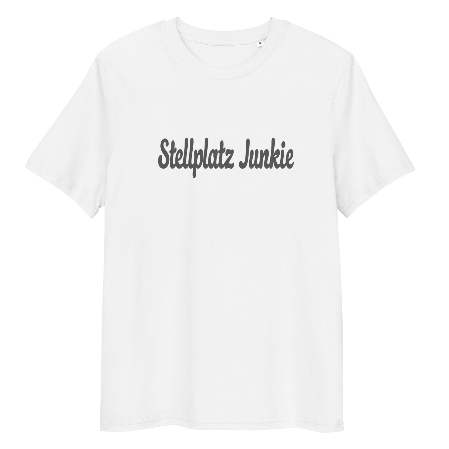 Unisex organic cotton t-shirt with “Stellplatz Junkie” logo