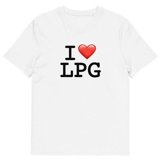 Unisex organic cotton t-shirt with “I H LPG” logo