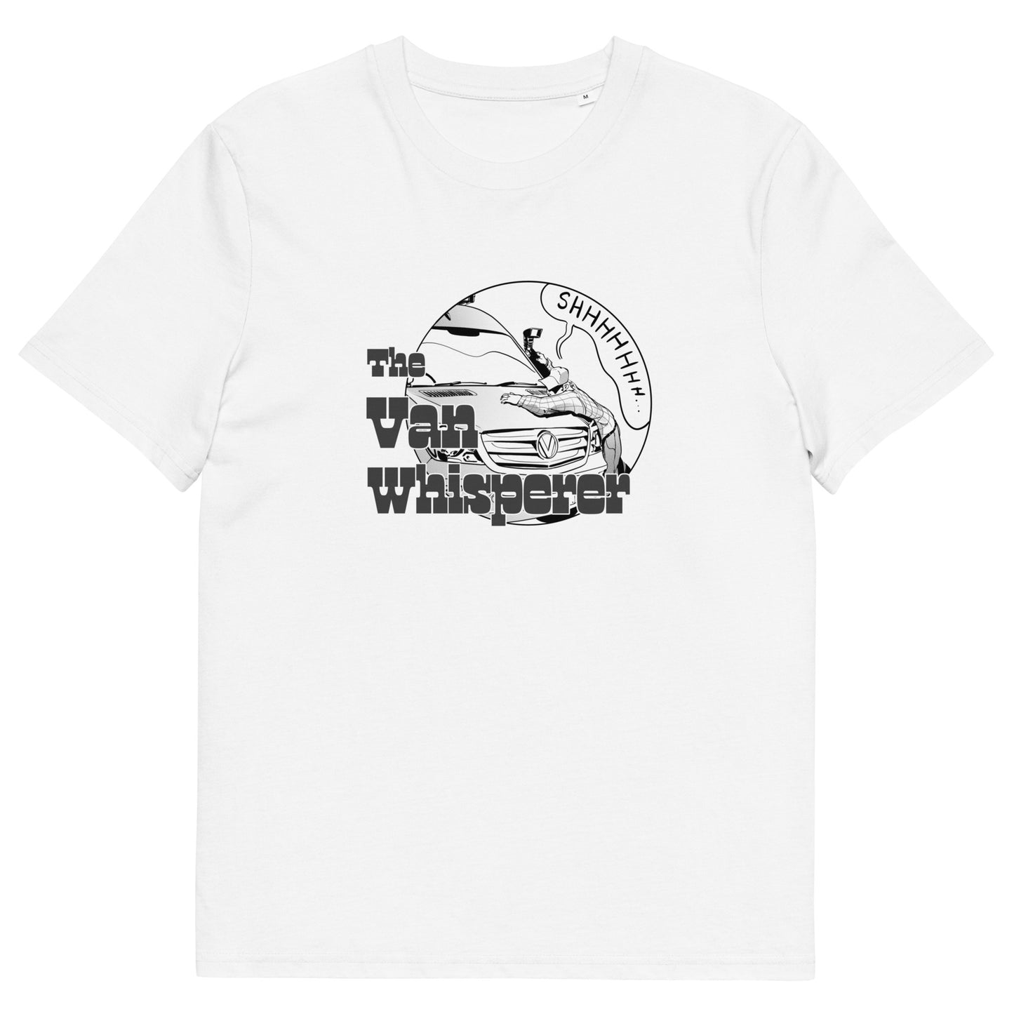 Unisex organic cotton t-shirt with “The Van Whisperer” (M) logo