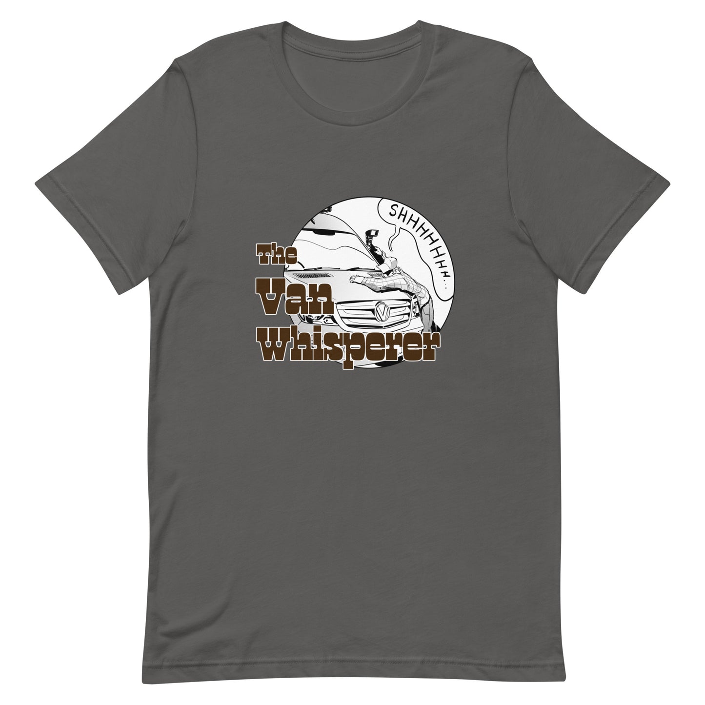 Unisex t-shirt with “The Van Whisperer” (M) logo